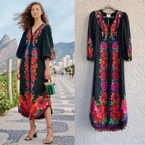 slim fit dress slacks Colorful Stripes Crochet Midi Dress – FARM Rio main image 0